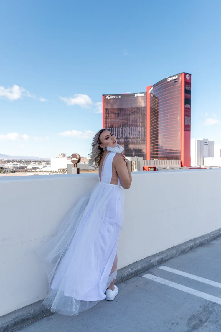 Alessia Tulle Deep V Gown - White - FINAL SALE - Image 3