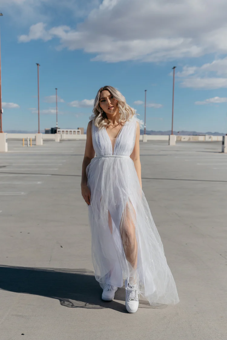 Alessia Tulle Deep V Gown - White - FINAL SALE - Image 4