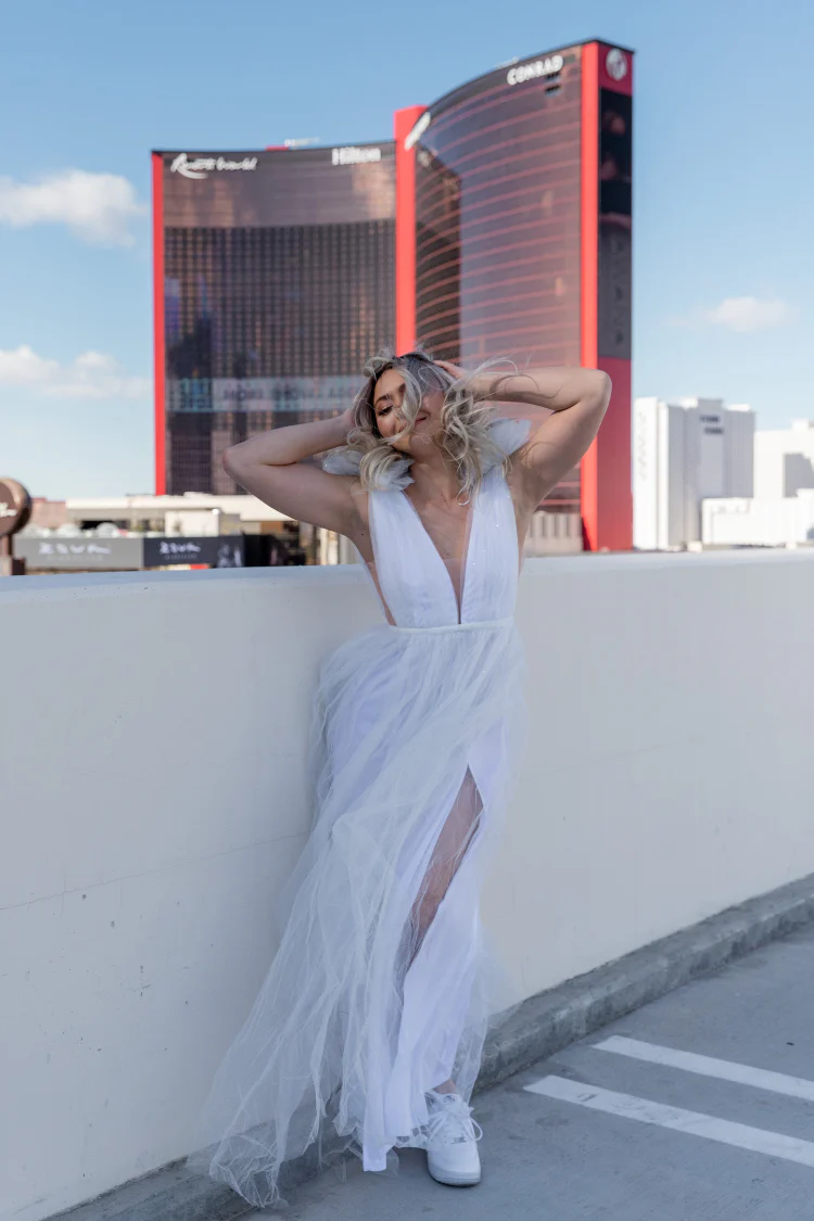 Alessia Tulle Deep V Gown - White - FINAL SALE - Image 5