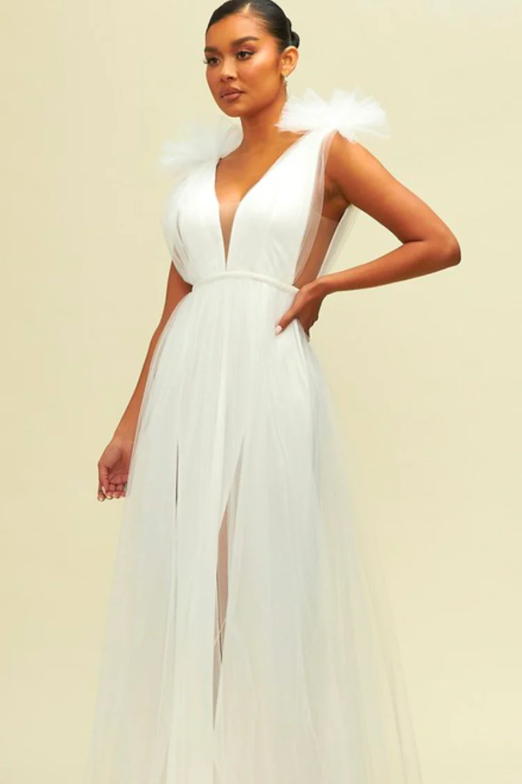 Alessia Tulle Deep V Gown - White - FINAL SALE - Image 7