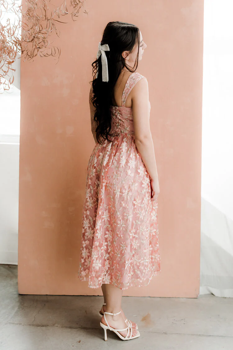 Alexandra Pink Jacquard Midi Dress - FINAL SALE - Image 4