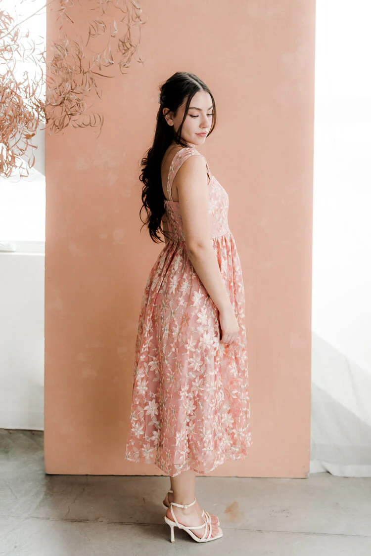Alexandra Pink Jacquard Midi Dress - FINAL SALE - Image 5