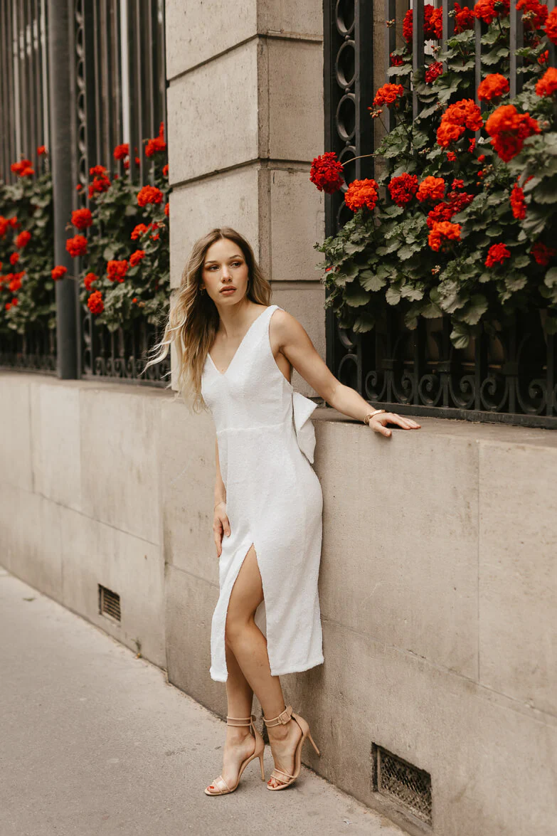 Anais Sequin Sheath Dress with Bow Back - Image 2