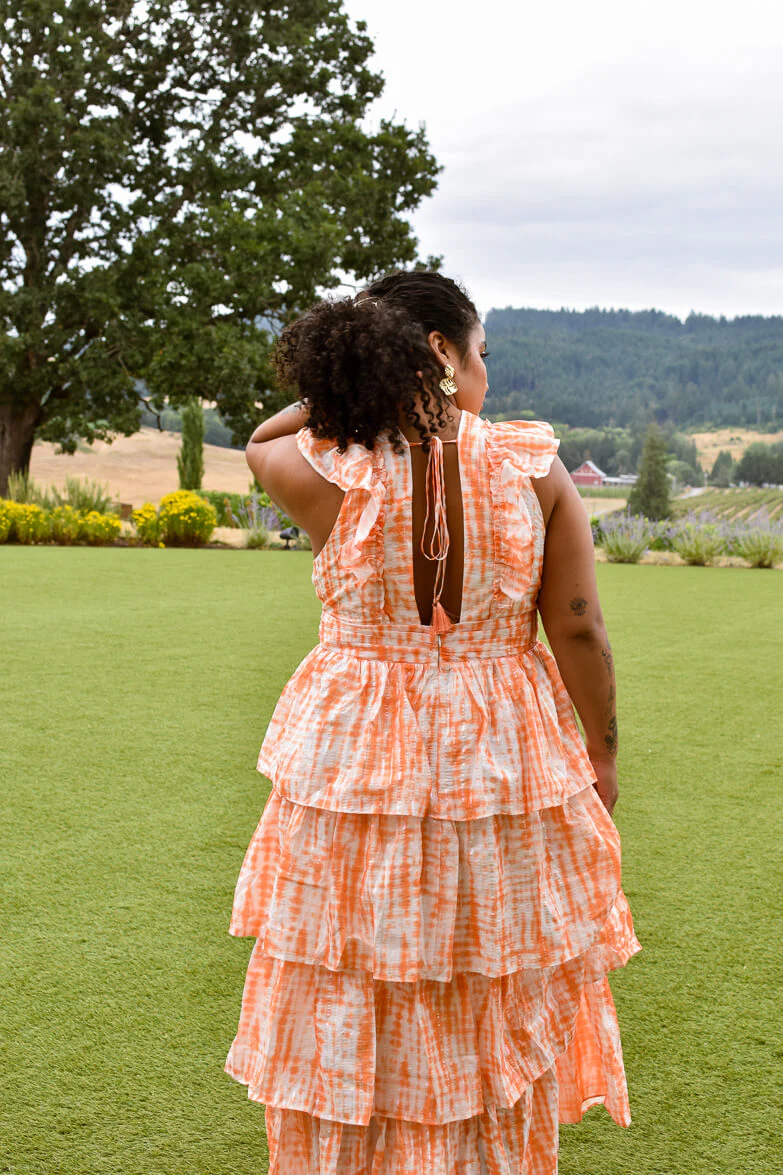 Anastasia Orange Tie Dye Ruffle Maxi Dress - Image 3