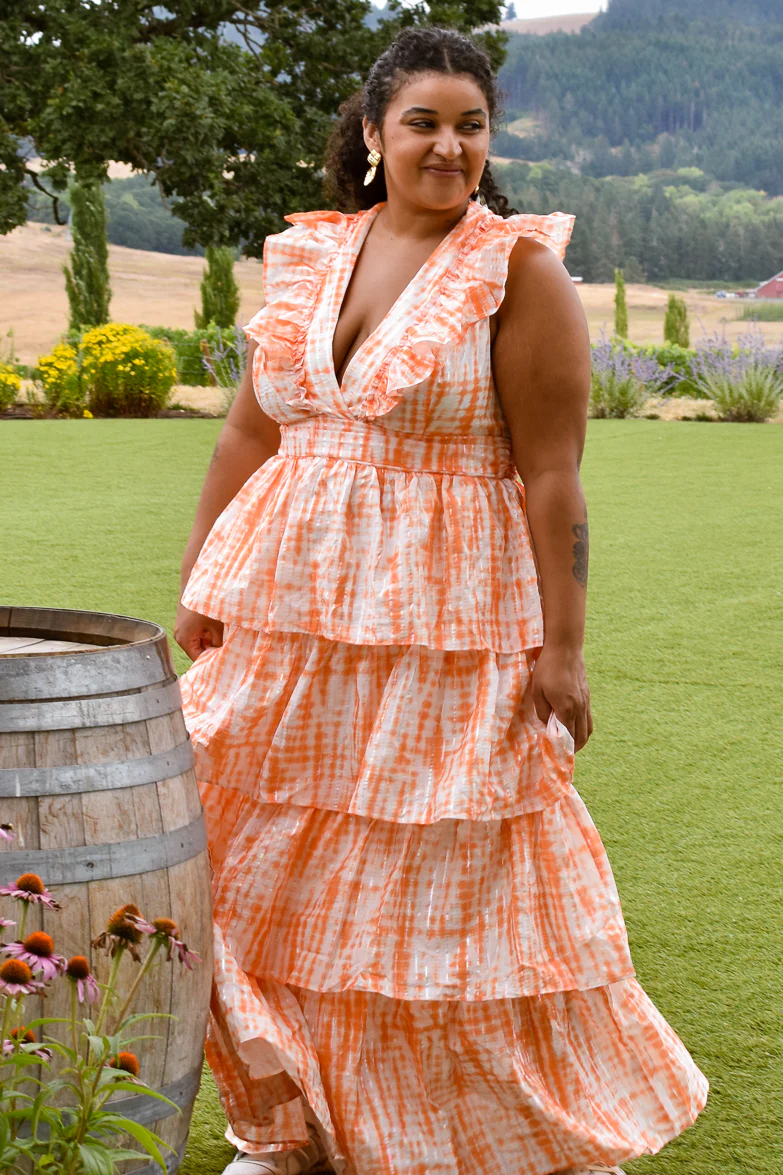 Anastasia Orange Tie Dye Ruffle Maxi Dress - Image 4