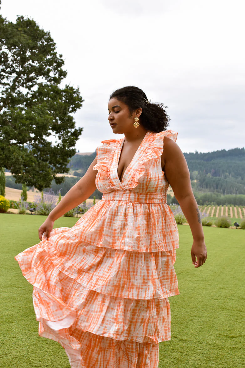 Anastasia Orange Tie Dye Ruffle Maxi Dress - Image 9
