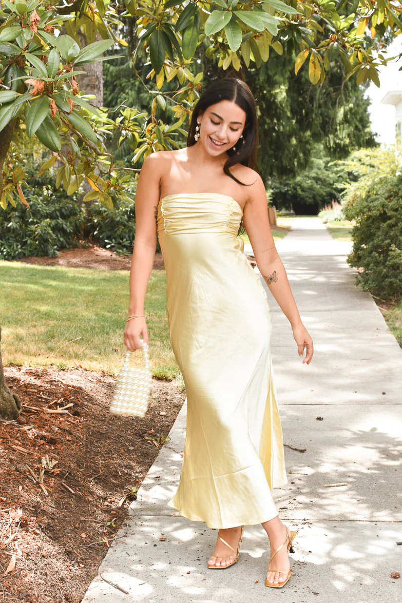 Andie Butter Yellow Silky Midi Dress - Image 3