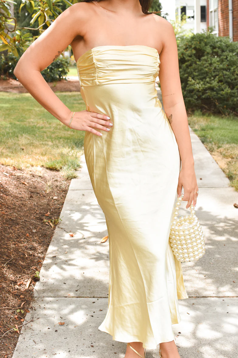 Andie Butter Yellow Silky Midi Dress - Image 5