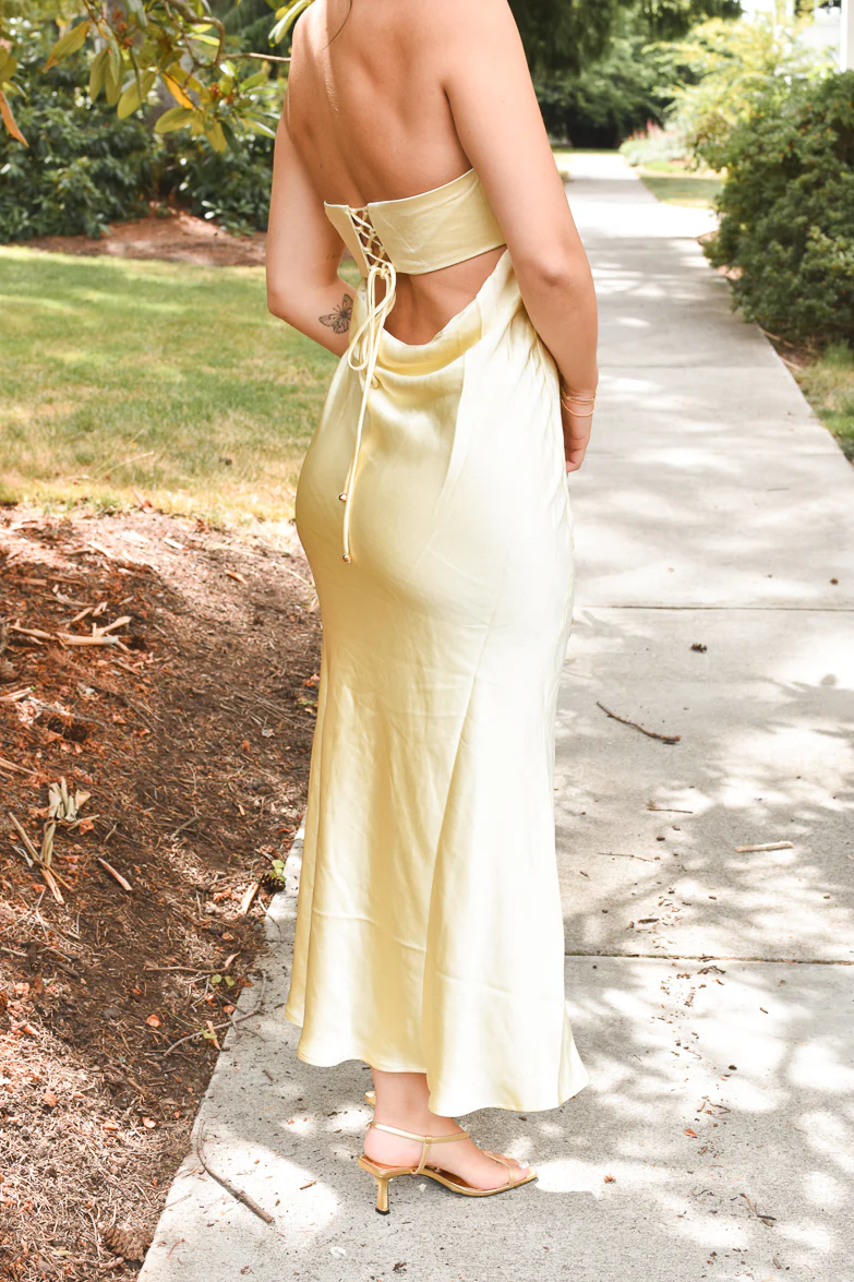 Andie Butter Yellow Silky Midi Dress - Image 6