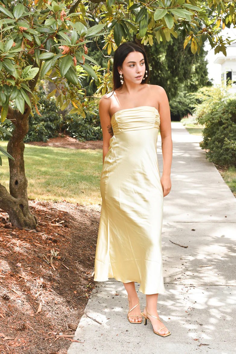 Andie Butter Yellow Silky Midi Dress - Image 8