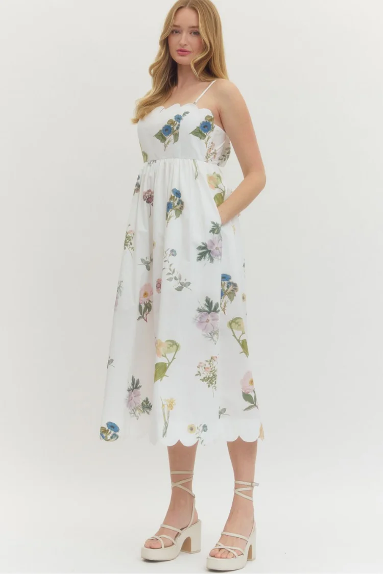 Andrine Wildflower Midi Dress - White Floral - Image 10