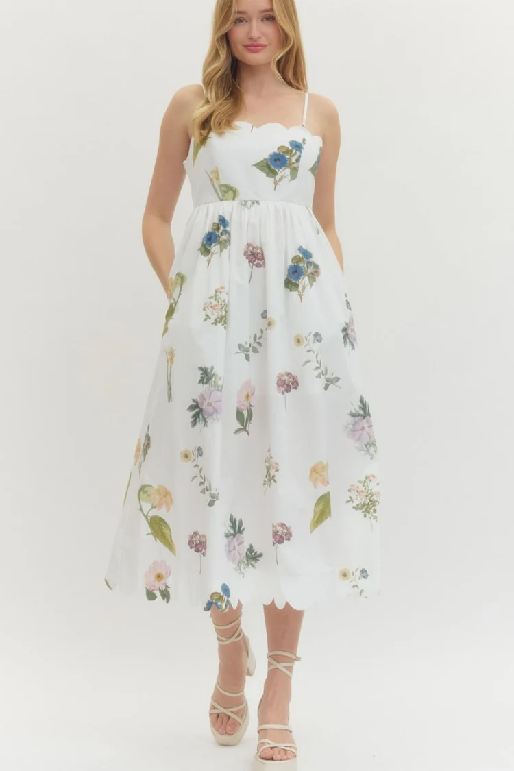 Andrine Wildflower Midi Dress - White Floral - Image 12