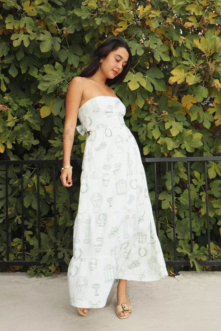 Athena Grecian Print Strapless Maxi Dress - Image 6