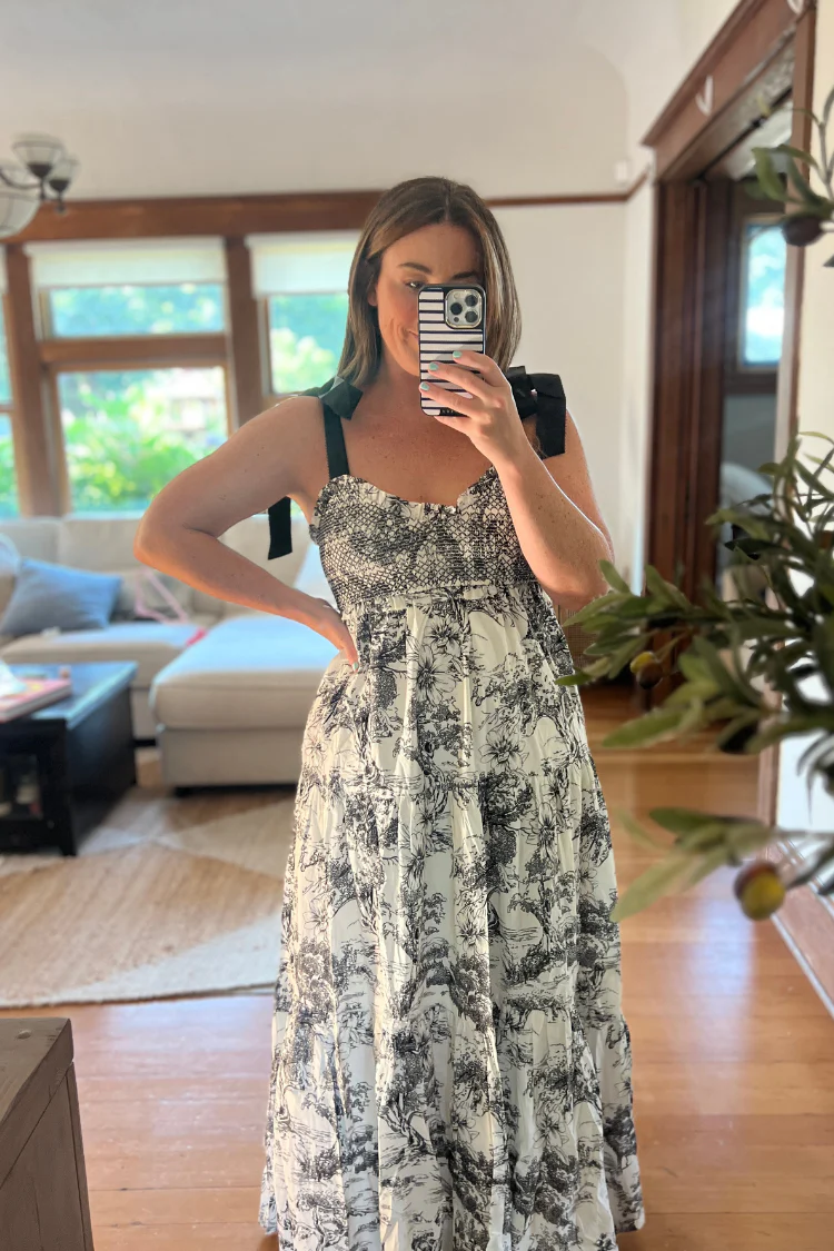 Beatrice Black and White Toile Maxi Dress - Image 11