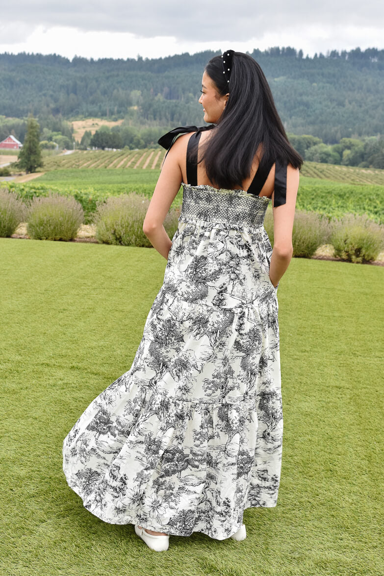 Beatrice Black and White Toile Maxi Dress - Image 4
