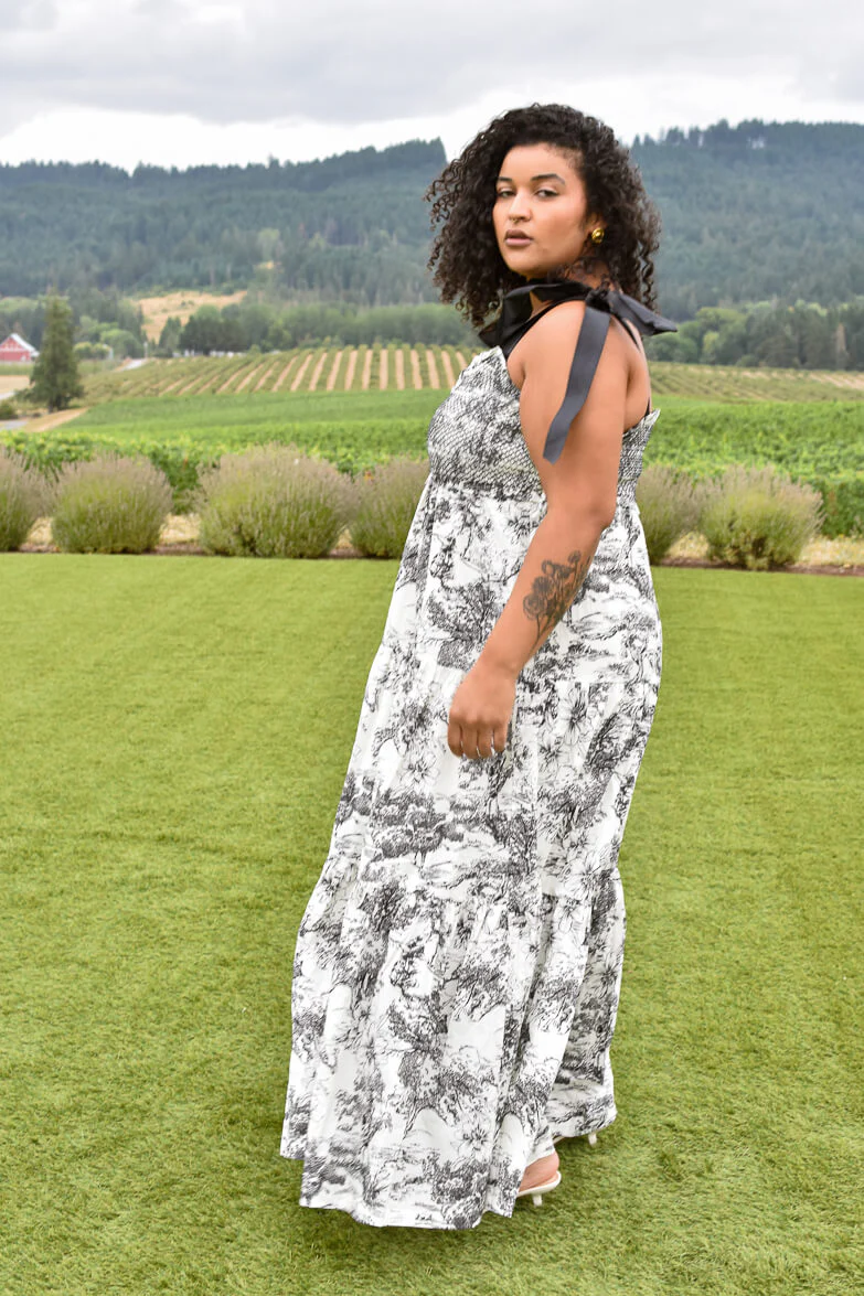 Beatrice Black and White Toile Maxi Dress - Image 8