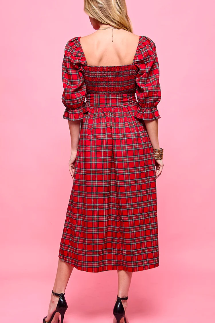 Bennett Red Plaid Midi Dress - FINAL SALE - Image 3