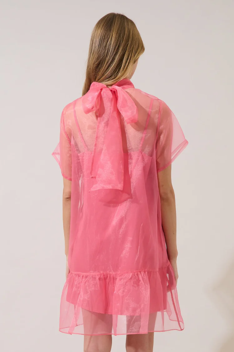 Berny Organza Mock Neck Mini Dress - Pink - Image 2