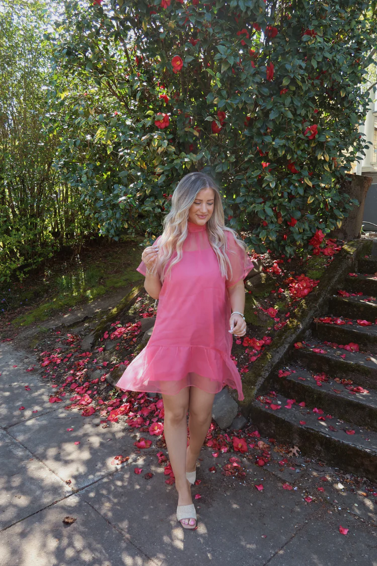 Berny Organza Mock Neck Mini Dress - Pink - Image 5