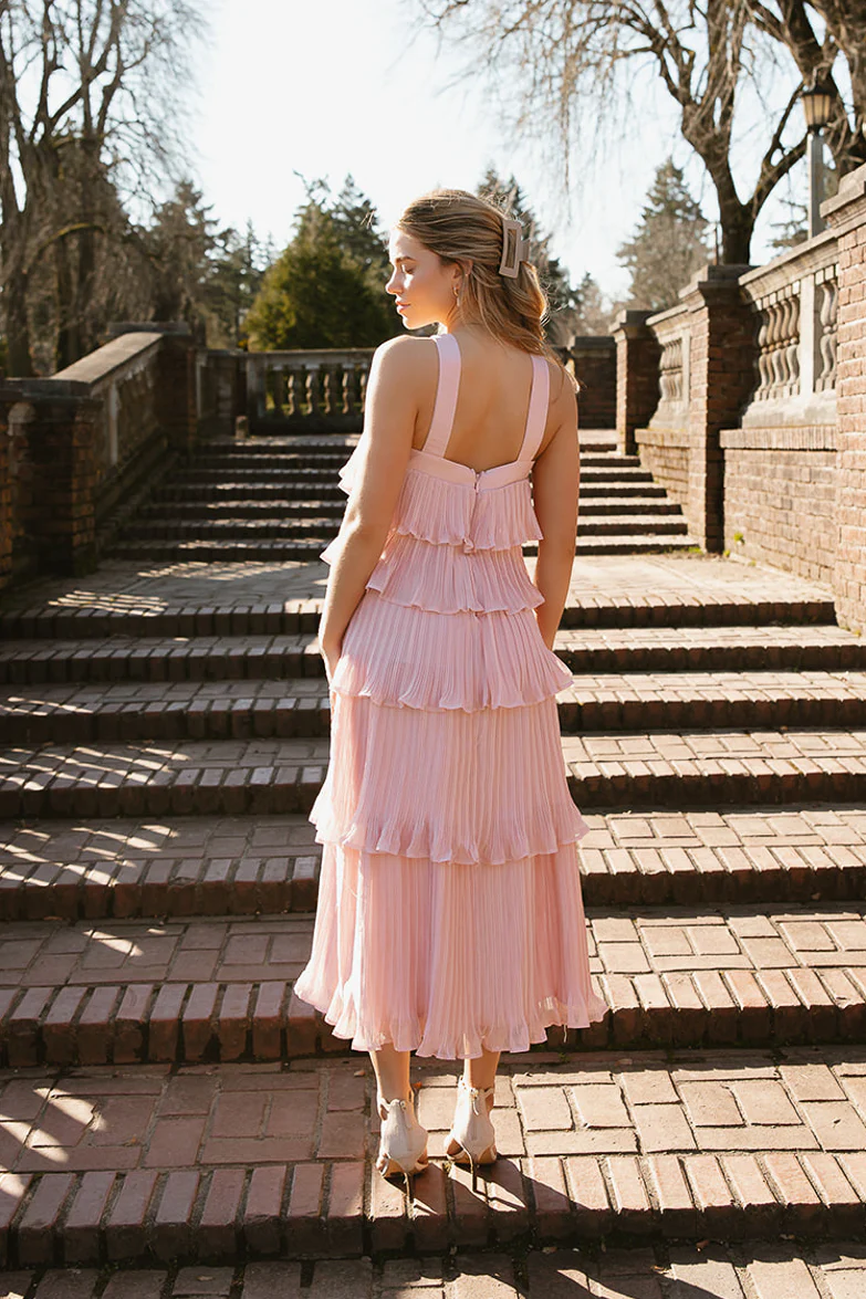 Bianca Powder Pink Tiered Midi Dress - Image 4