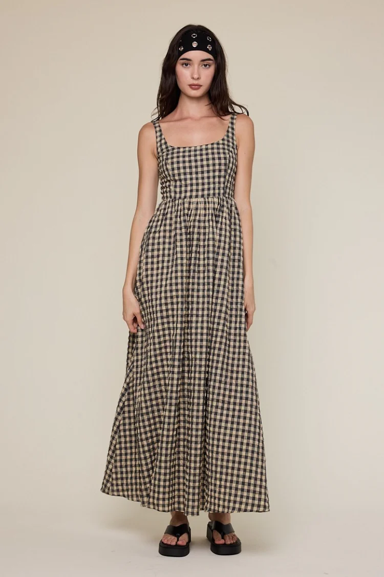 Big Sur Check Maxi Dress - Cream/ Black - Image 3