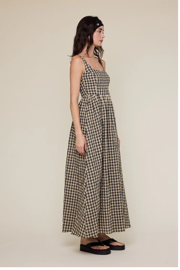 Big Sur Check Maxi Dress - Cream/ Black - Image 4