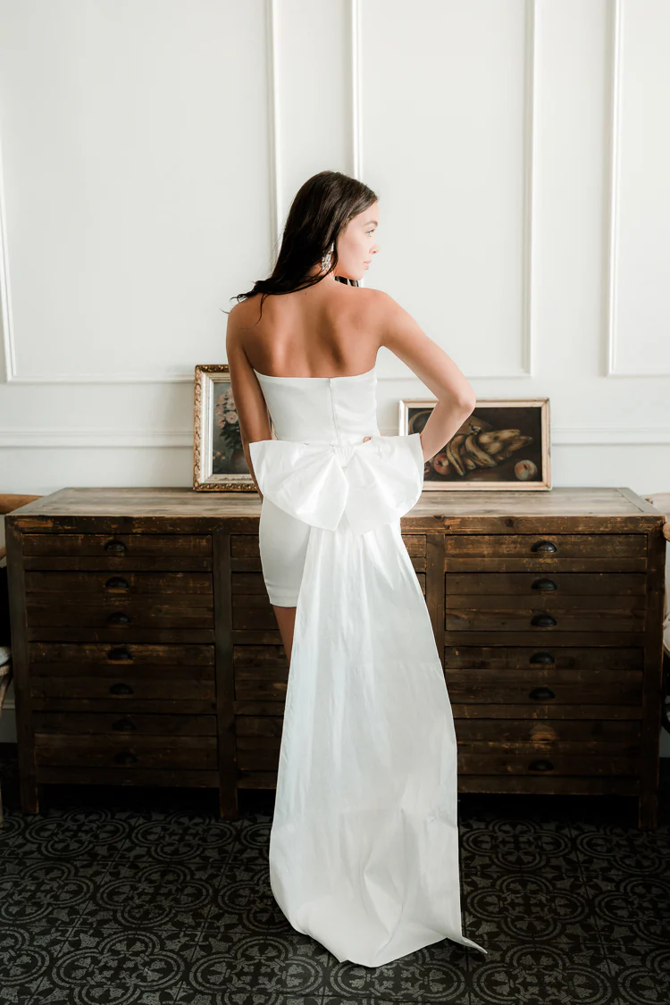 Blakely Bow Back Mini Dress with Train - Image 4