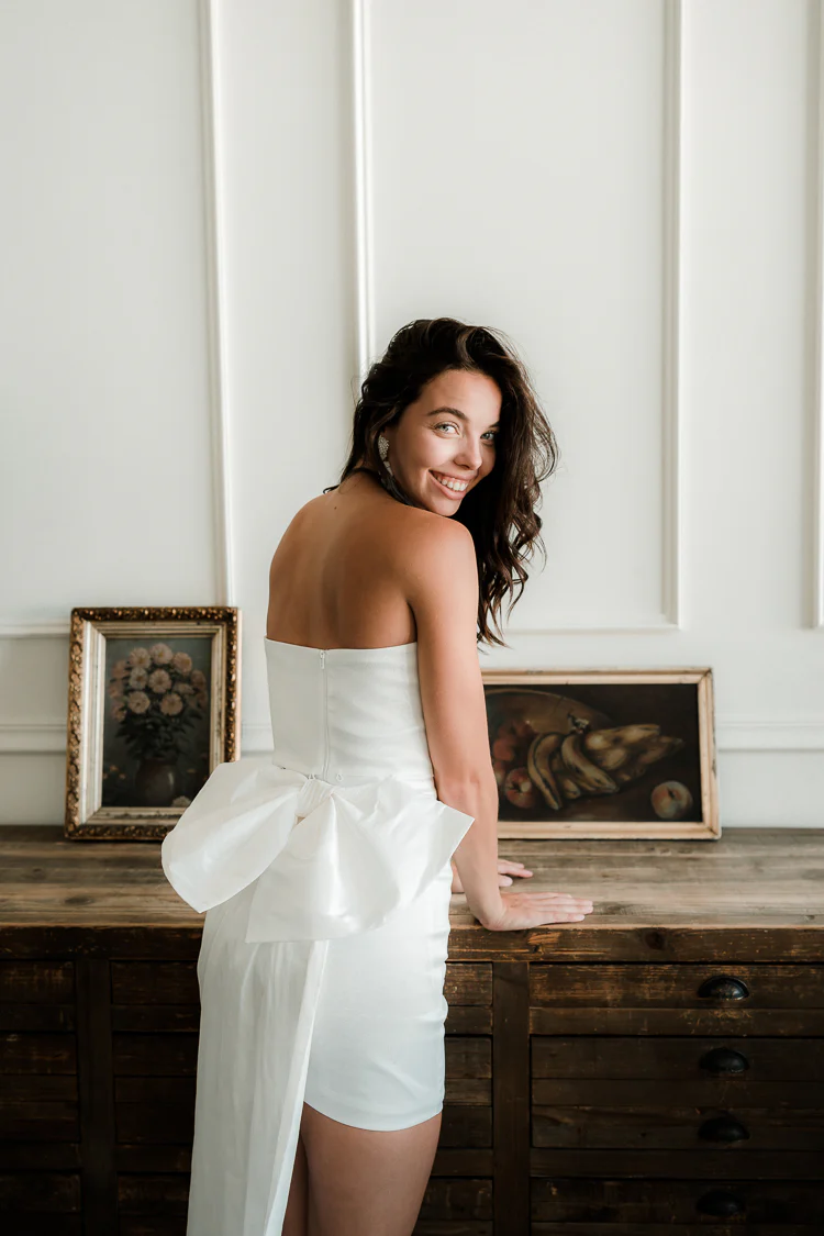 Blakely Bow Back Mini Dress with Train - Image 5