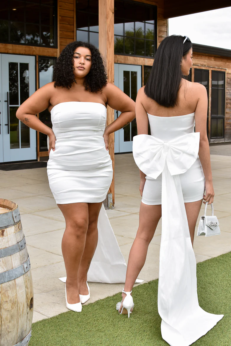 Blakely Bow Back Mini Dress with Train - Image 6