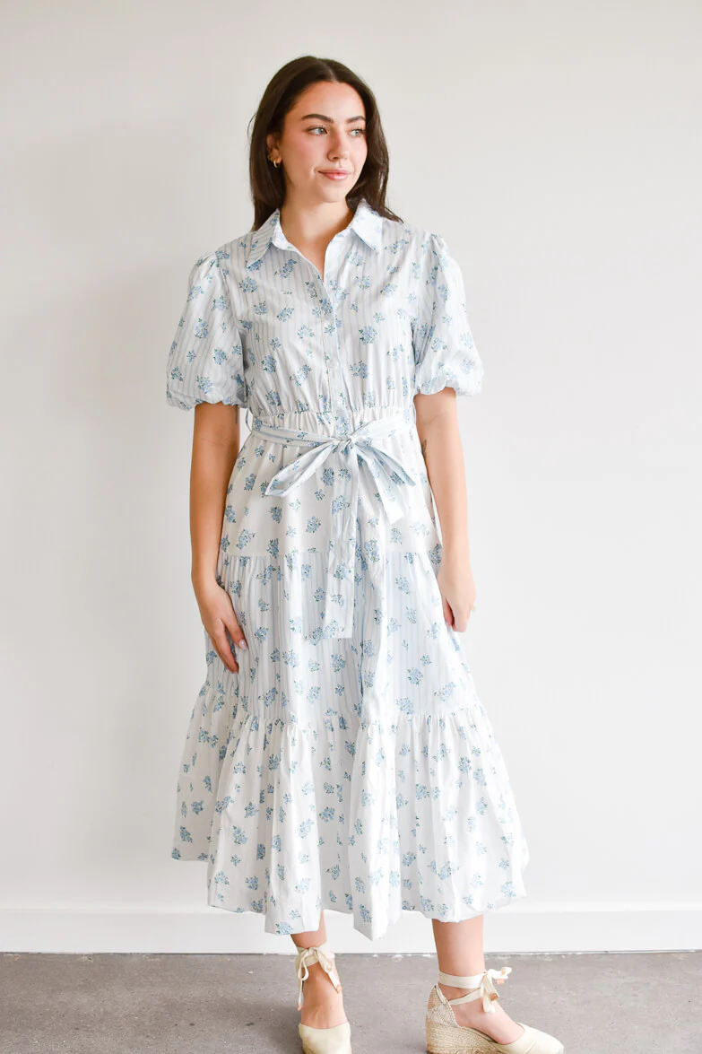 Bluebell Blue and White Floral Midi Dress - Image 10