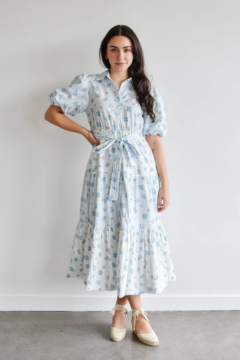Bluebell Blue and White Floral Midi Dress - Image 3