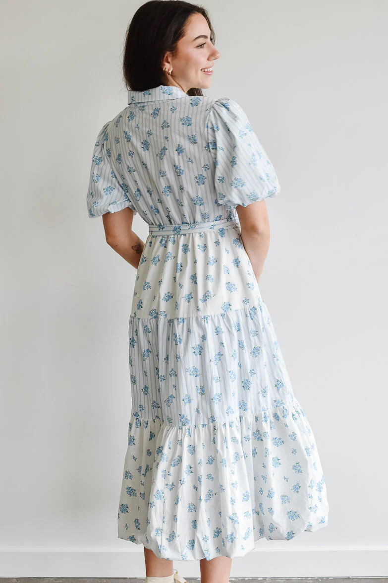Bluebell Blue and White Floral Midi Dress - Image 4