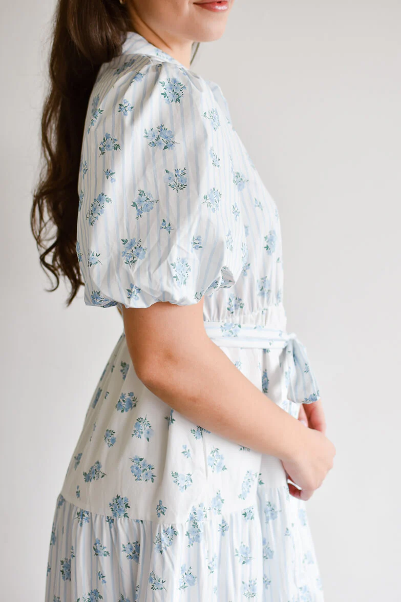 Bluebell Blue and White Floral Midi Dress - Image 5