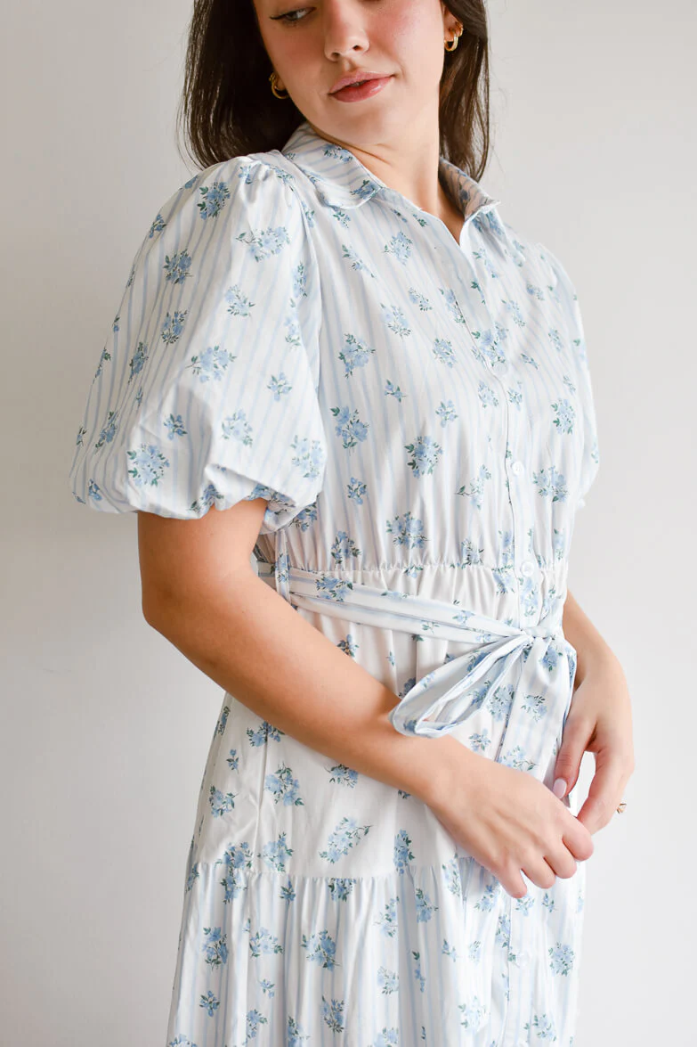 Bluebell Blue and White Floral Midi Dress - Image 6