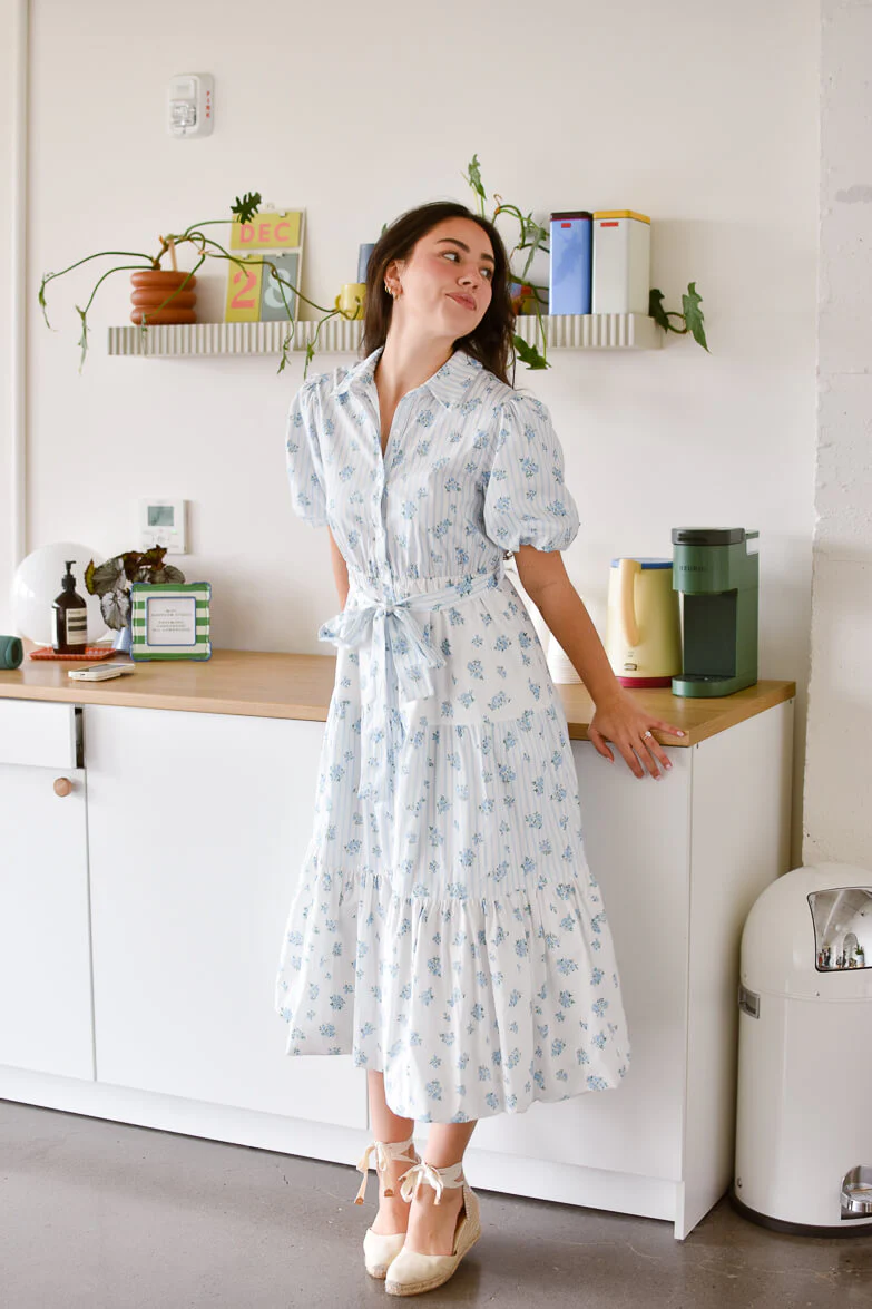 Bluebell Blue and White Floral Midi Dress - Image 7