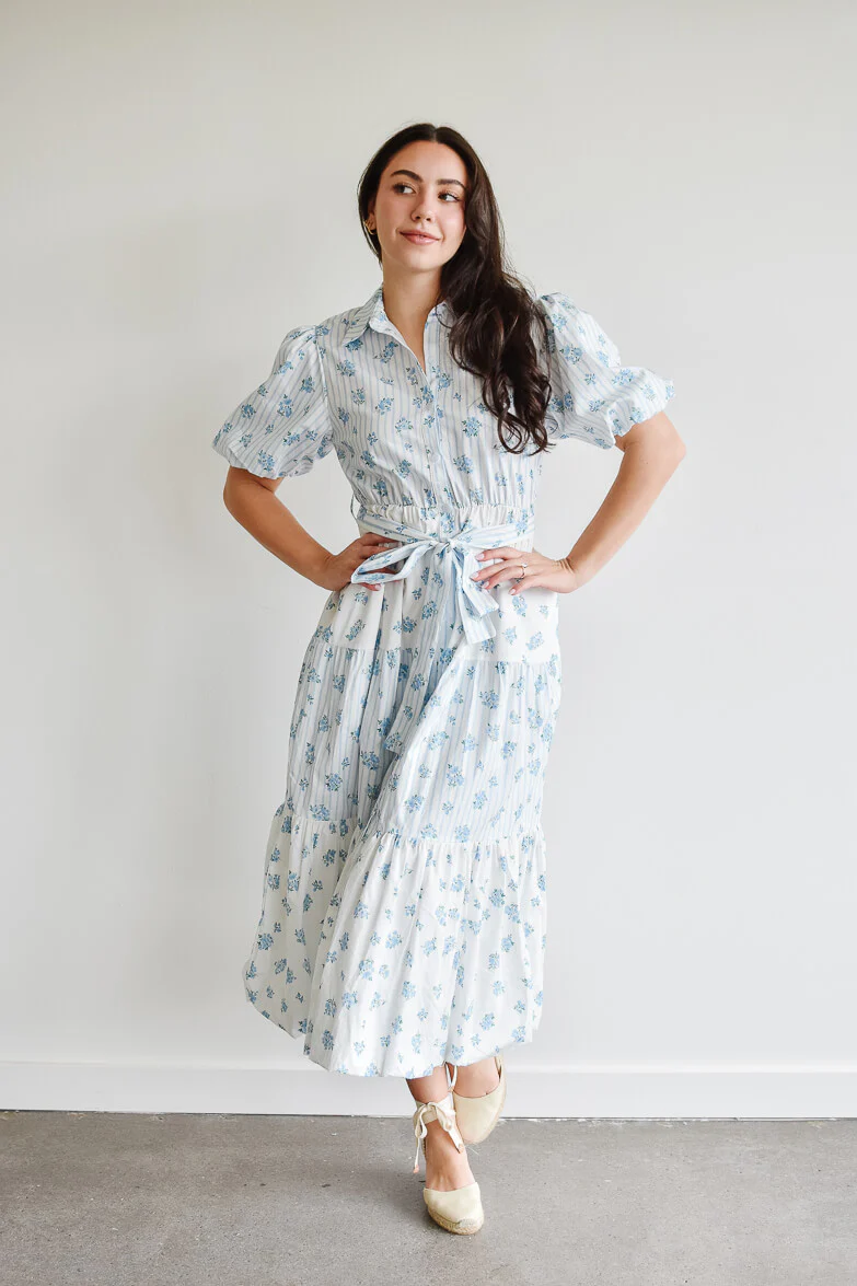 Bluebell Blue and White Floral Midi Dress - Image 8