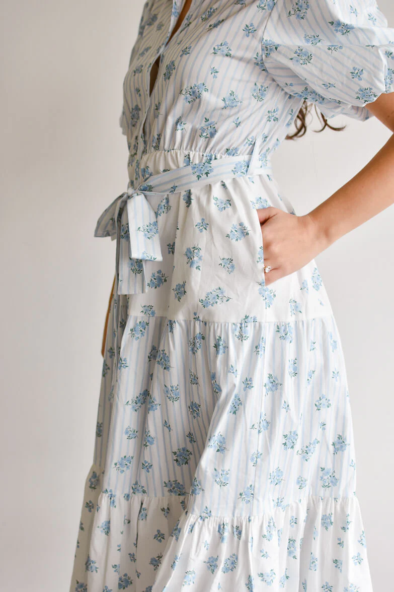 Bluebell Blue and White Floral Midi Dress - Image 9