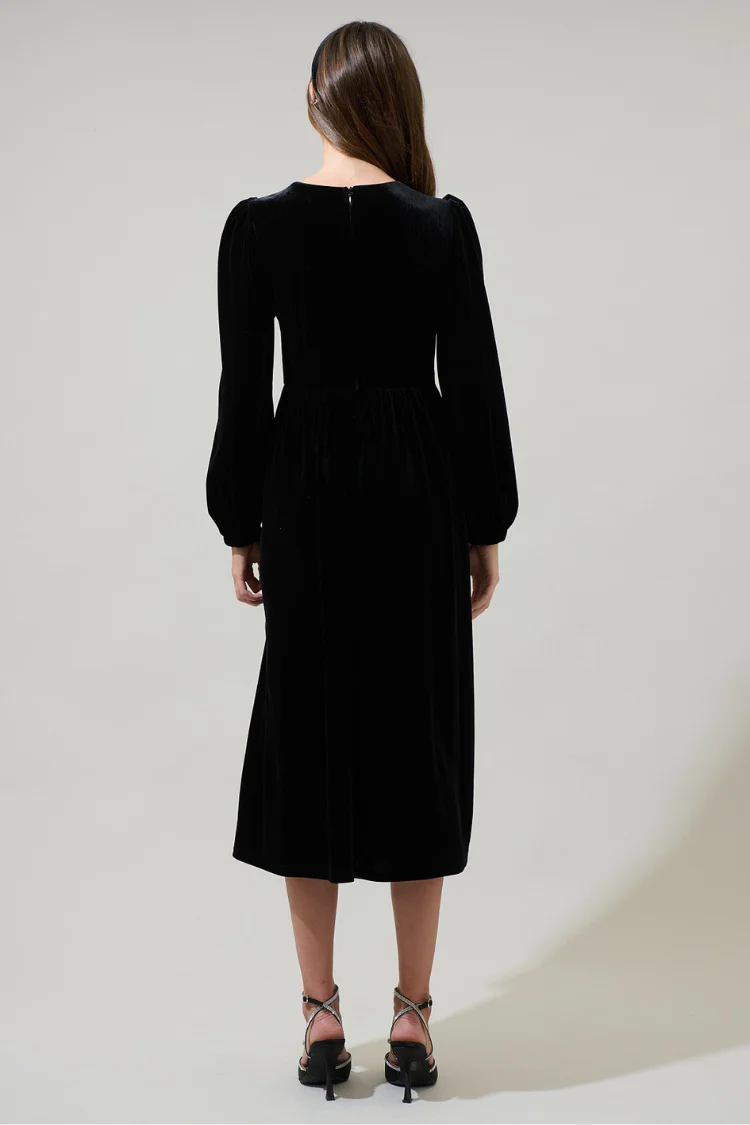 Brigette Bow Velvet Midi Dress - Black - Image 3