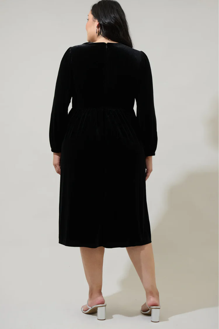 Brigette Bow Velvet Midi Dress - Black - Image 5