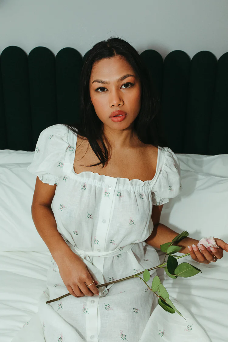 Brigitte Linen Midi Dress - Bouquets - FINAL SALE - Image 3