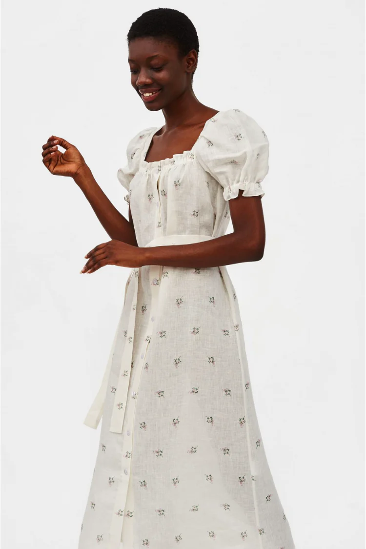 Brigitte Linen Midi Dress - Bouquets - FINAL SALE - Image 4