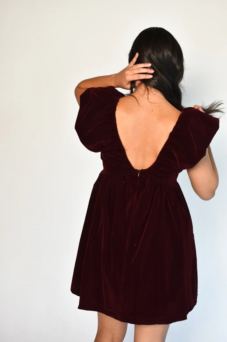 Brooks Burgundy Velvet Bow Mini Dress - FINAL SALE - Image 3