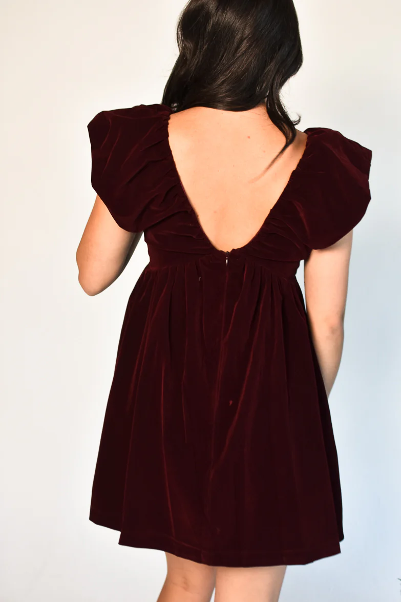 Brooks Burgundy Velvet Bow Mini Dress - FINAL SALE - Image 6