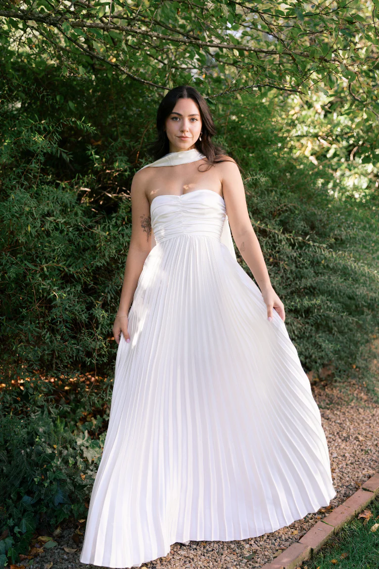 Bronwyn White Strapless Maxi Dress with Neck Scarf - Image 10