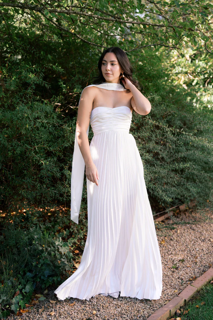 Bronwyn White Strapless Maxi Dress with Neck Scarf - Image 11