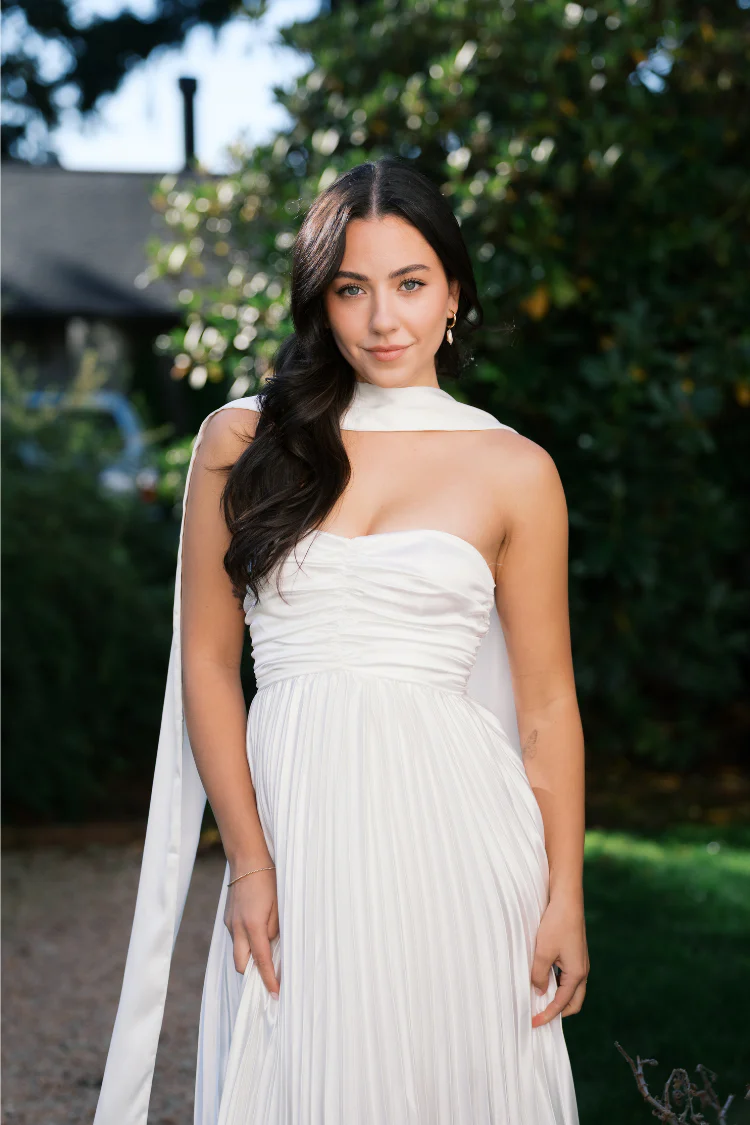Bronwyn White Strapless Maxi Dress with Neck Scarf - Image 3
