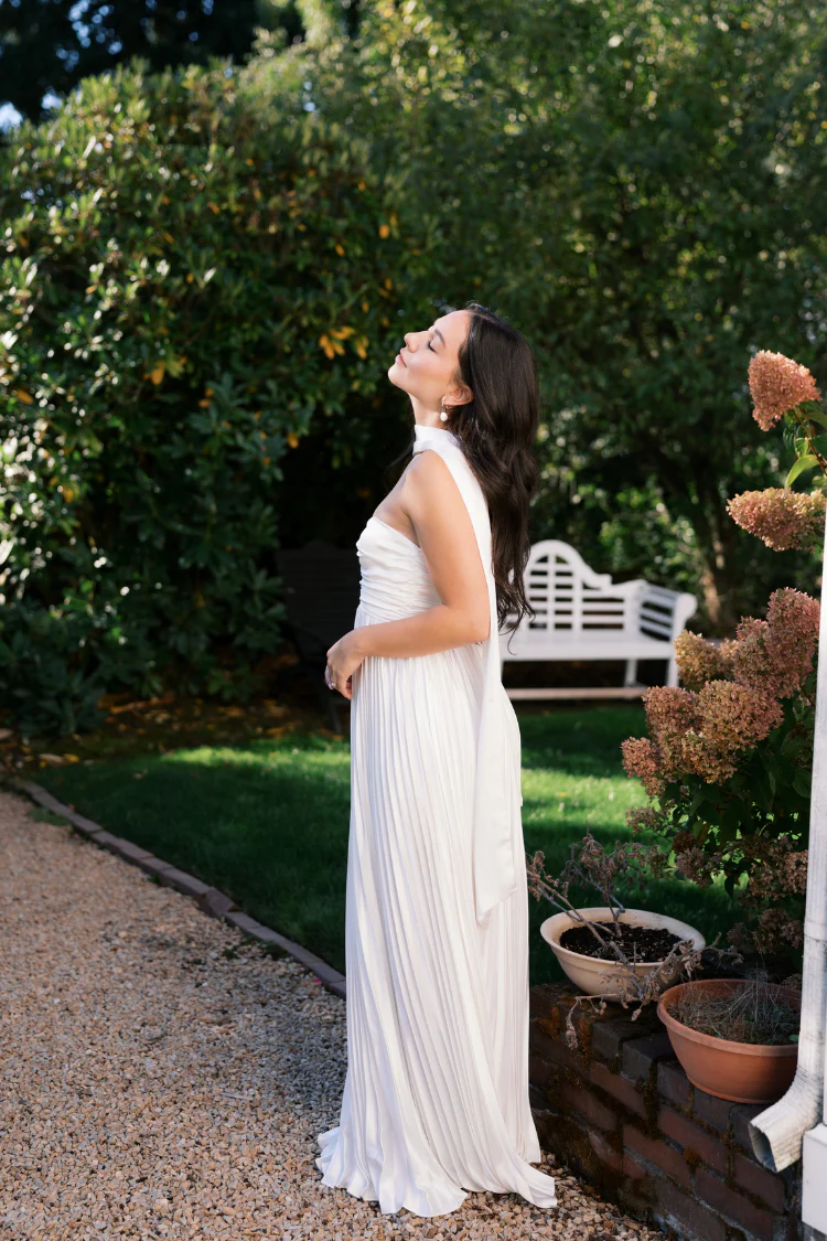 Bronwyn White Strapless Maxi Dress with Neck Scarf - Image 4