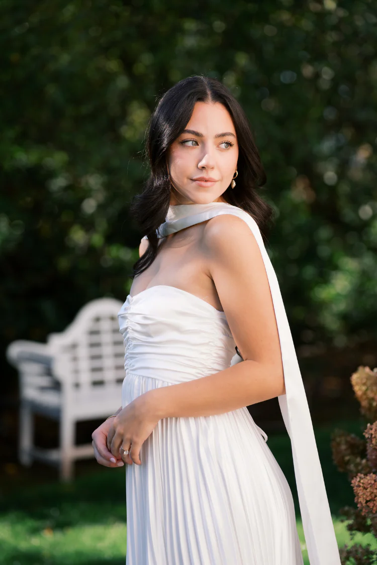 Bronwyn White Strapless Maxi Dress with Neck Scarf - Image 5