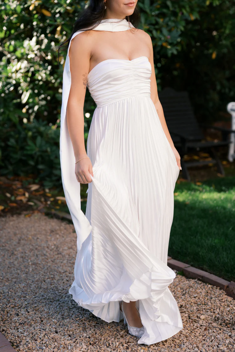 Bronwyn White Strapless Maxi Dress with Neck Scarf - Image 7