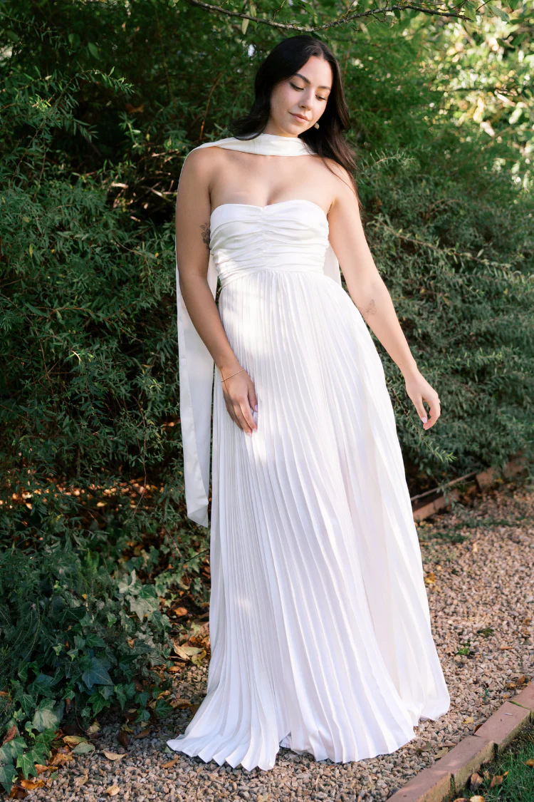 Bronwyn White Strapless Maxi Dress with Neck Scarf - Image 8
